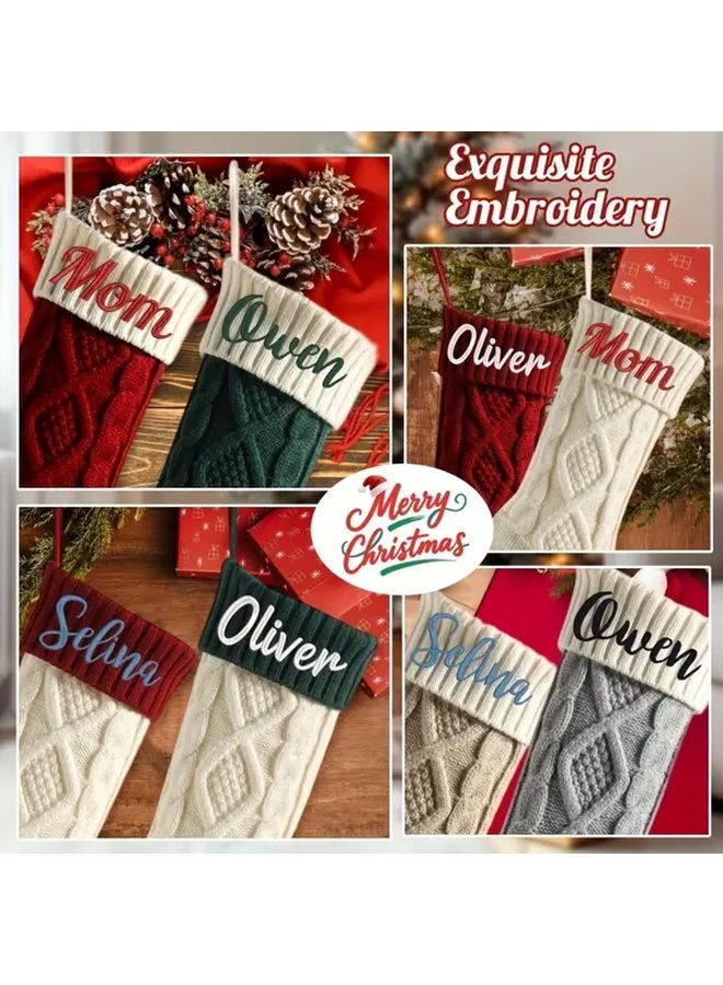 Personalized Knitted Christmas Stockings Green 3pcs Set With Name Embroidery - Image 5